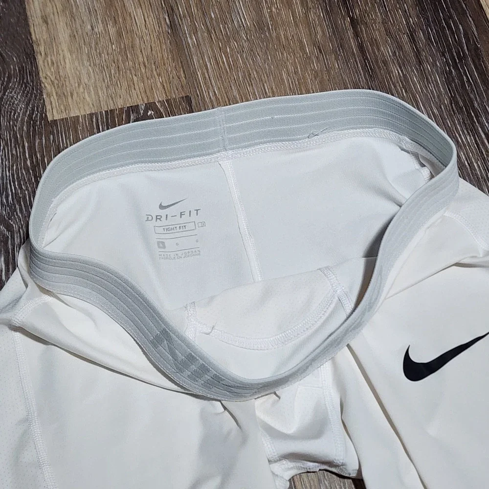 NIKE Pants Mens L PRO DRI FIT Training Tights Performance Pull On Athletic White
